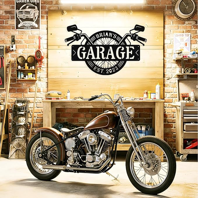 Custom Motorcycle Wheel Metal Signs Personalized Biker Name Sign Custom Garage Decor Motorbikes Wall Art Decor Motorcycle Sign Men Room Decorate Gifts for Men Husband Rider