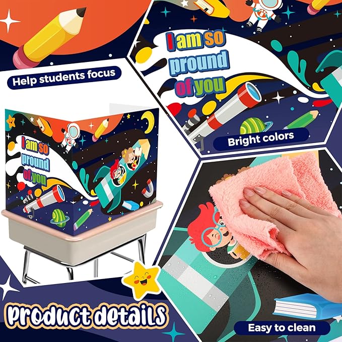 24 Pcs Privacy Boards for Student Desks Bright Colored Classroom Desk Divider Trifold Table Desk Privacy Panel Folders Screen Partition for School Teacher Student Study Test Home(Outer Space)