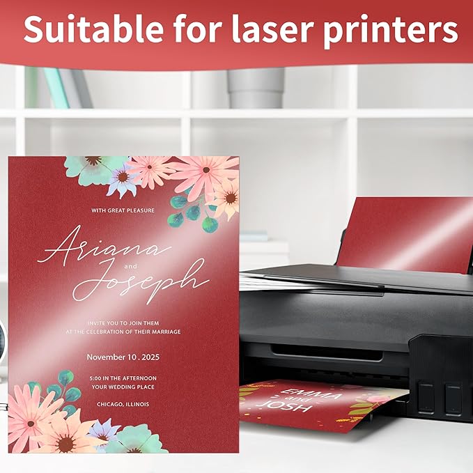 25 Sheets Red Shimmer Cardstock 8.5 x 11Inch Glitter Card Stock 92lb Heavyweight Printer Paper for Wedding Invitations, Crafts, Greeting Cards, Printing UAP18RE025