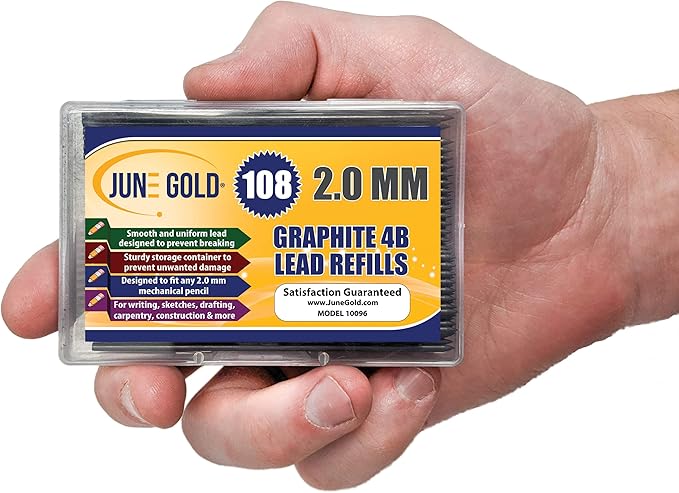 June Gold 108 Pieces, 2.0 mm 4B Lead Refills, 90 mm Length, Extra Bold Thickness, Break Resistant Lead/Graphite