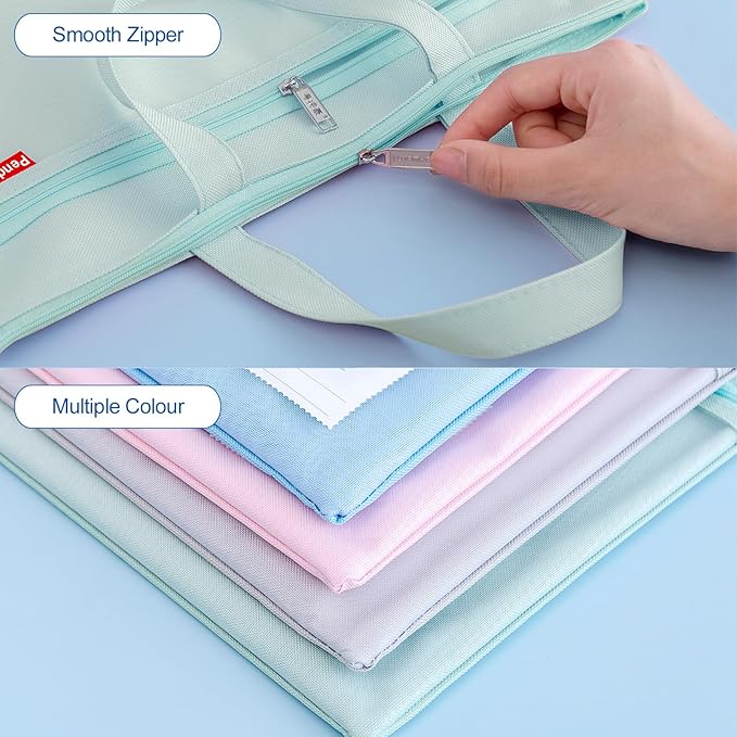 Pendancy Mesh Zipper Pouch 11x13.7 in, 2 pcs Large Double Pocket Waterproof File Bag with Handle, A4 Size Foldable Document Storage for Puzzle Project/Cross Stitch/Travel/Office（Blue Green）
