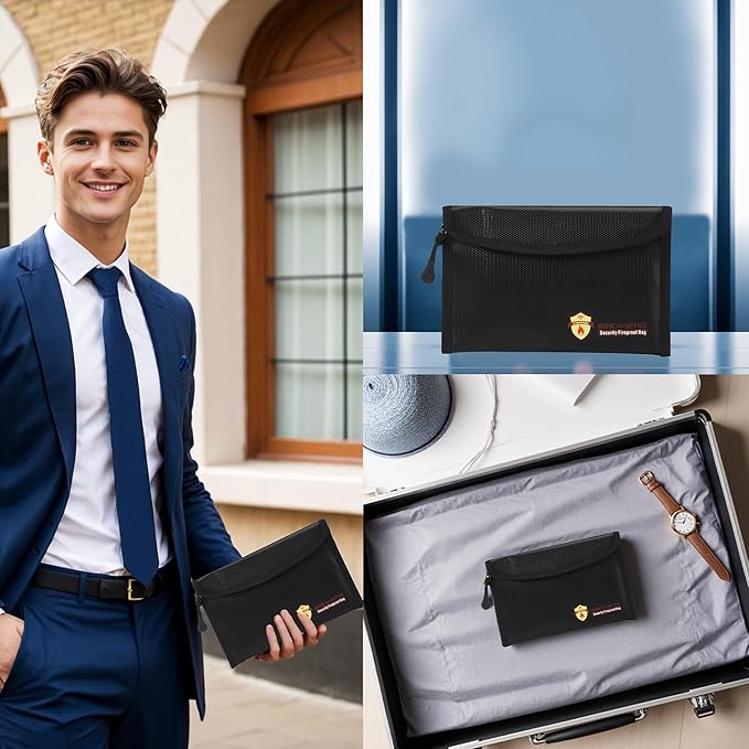 2 Pack Small Fireproof Bag (5 x 8 inches), Non-itchy Fireproof Wallet Bag for Valuables, Jewelry, Cash, Passport, Invoice, Currency & Keys