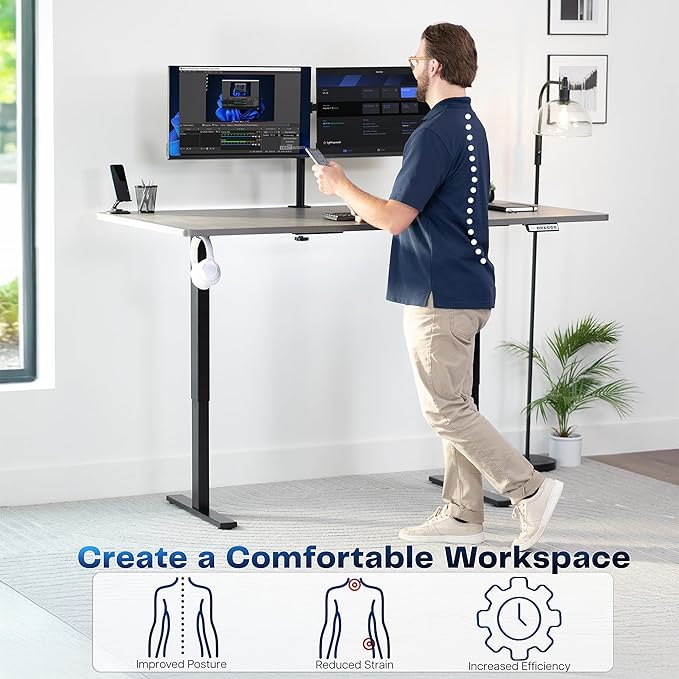 VIVO Electric 71 x 36 in Standing Desk, Memory Height Adjustment, 1B Series, Holds 220 lbs, Dark Gray Top Black Frame, DESK-KIT-1B7G-36