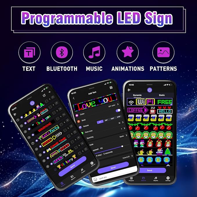 Programmable LED Sign,Scrolling Flexible Advertising Digital Signs,LED Car Sign,Control by Bluetooth APP Control,DIY Design Text, Patterns, Animations