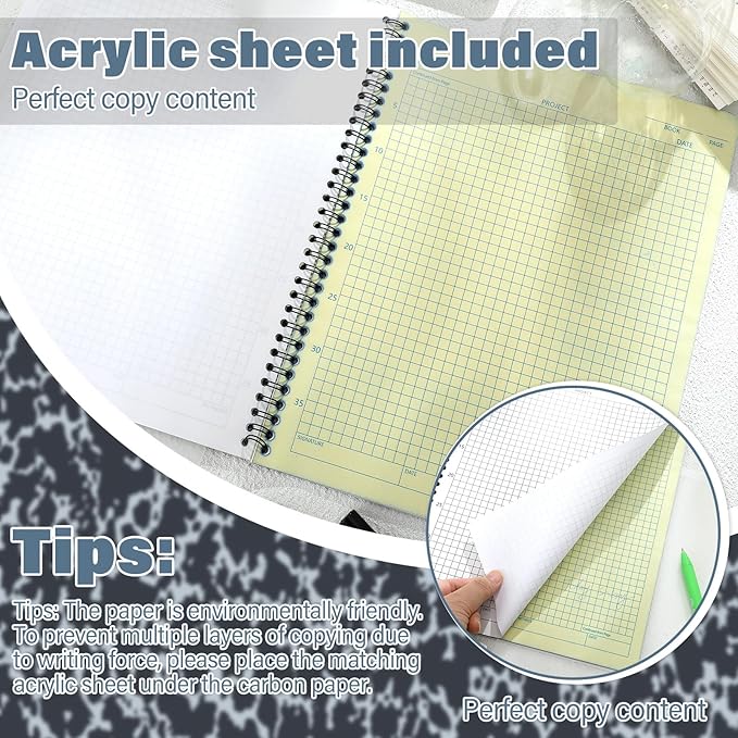 Affrolling 1 Pack Carbonless Lab Notebook Carbon Copy 8.5'' x 11'' 25 Sets of Pages 50 Pages Total Laboratory Engineering Chemistry Computation Notebook Science Grid Coil Binding(Black and White)