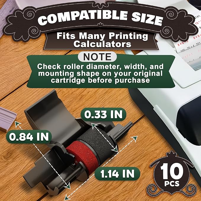 Calculator Ink Roller Black/Red Pack of 10 - Individually Sealed Calculator Ink Cartridge IR40T Compatible with Casio HR-170RC, HR-100TM / Canon P23-DHV, P170-DH3 / Sharp EL-1801V, EL-1750V & More