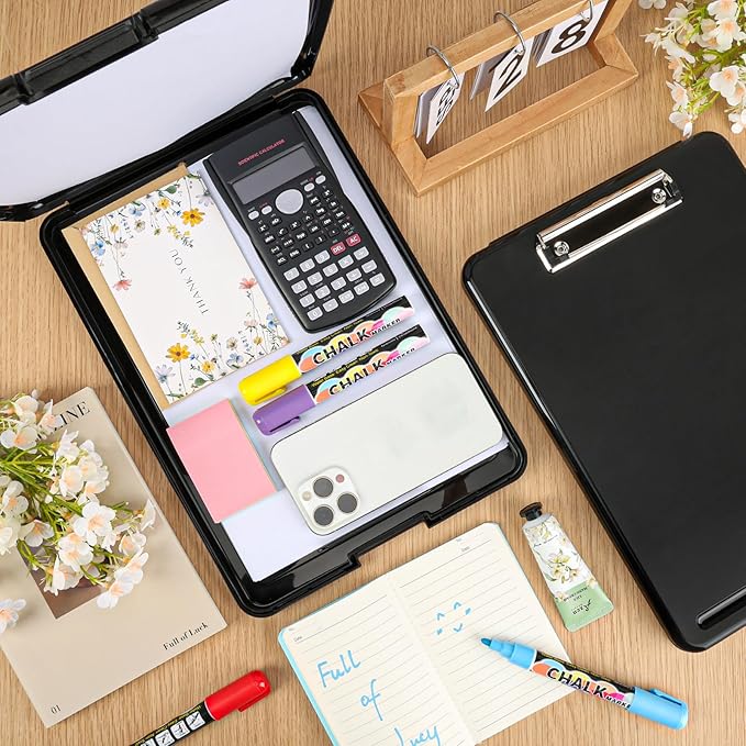 7 Pack Clipboard with Storage, High Capacity Storage Clipboard 8.5 x 11 with Pen Holder, Letter / A4 Size, Inner Plastic Folder Attached for Teacher Office Home, Size 13.4 x 9.4 x 0.9 in, Black
