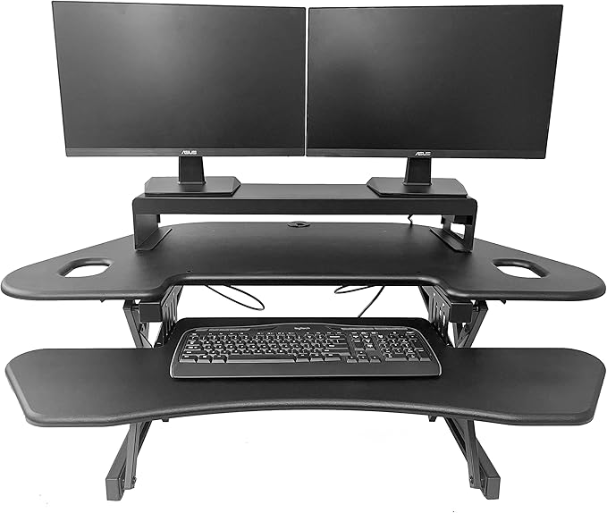 Rocelco 46" Height Adjustable Corner Standing Desk Converter with Dual Monitor Stand Bundle - Quick Sit Stand Up Computer Workstation Riser - Extra Large Keyboard Tray - Black (R CADRB-46-DMS)