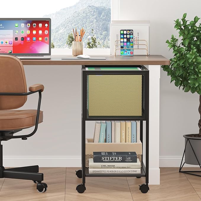 Sbanmao Rolling File Cart, Mobile File Cabinet with Wheels Hanging Files, Metal Hanging File Folder Cart File Organizer Fit Letter Size for Home Office, Black (Patent Pending)