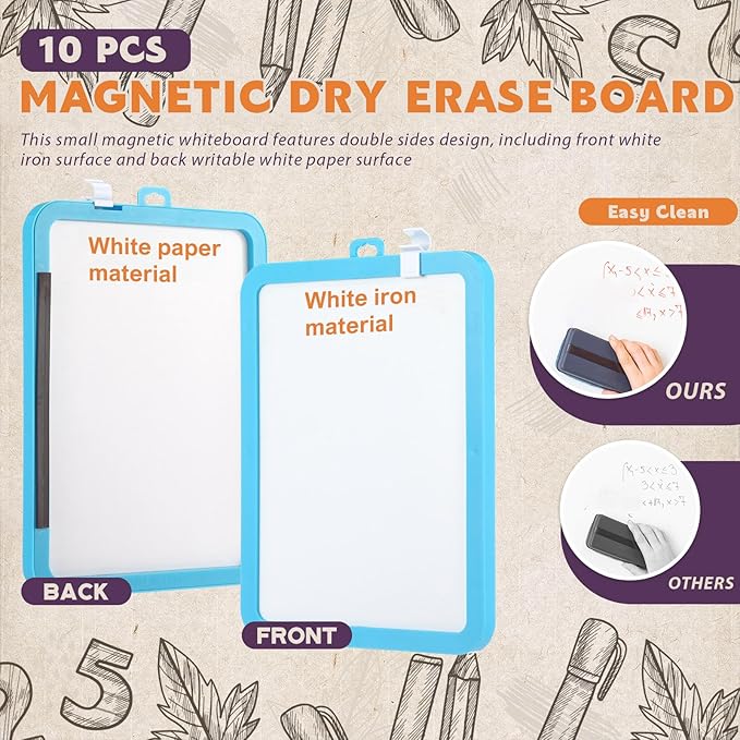 Outus 10 Pcs Dry Erase Mini White Boards Bulk 8.5 x 11'' Small Magnetic Whiteboard Double Sided Colored Writing Boards for Kids Students Locker Fridge(Colorful)