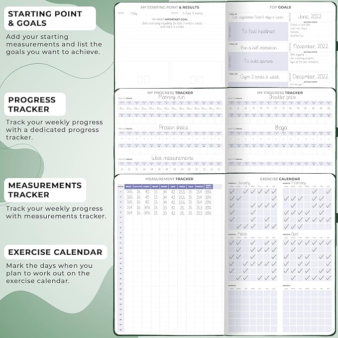 Clever Fox Fitness & Food Journal PRO – Daily Workout & Meal Planner for Women & Men – Exercise & Weight Loss Diary Notebook, 7.3x10.4” (Forest Green)