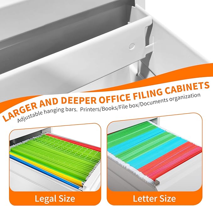 OPTYMIRA Metal File Cabinet with Drawer Heavy Duty Home Office Steel Vertical Filing Lockable Cabinets for Legal/Letter Size,Assembly Required