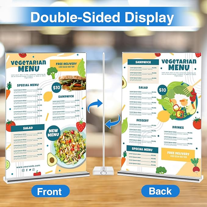 Daofary Acrylic Sign Holder 5 x 7 Inches 6 Pack, Double-Sided Stand up Table Top Paper Holder, Store Sign Holders, Plastic Sign Display for Restaurants, Hotels, Office