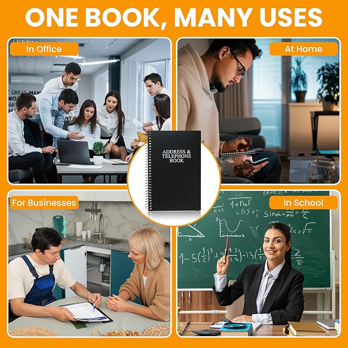 Iconikal Address and Telephone Book, Black, 8 x 5 inches, 2-Pack