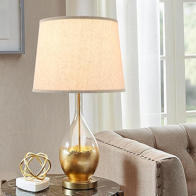 Beige Fabric Lamp Shade Set of 2 Medium Lamp Shades-11"×13"×10" Inch, Lampshades fit with Spider for Table Lamps, Floor Replacement, Modern Farmhouse Lamp Shade,Required Assembly