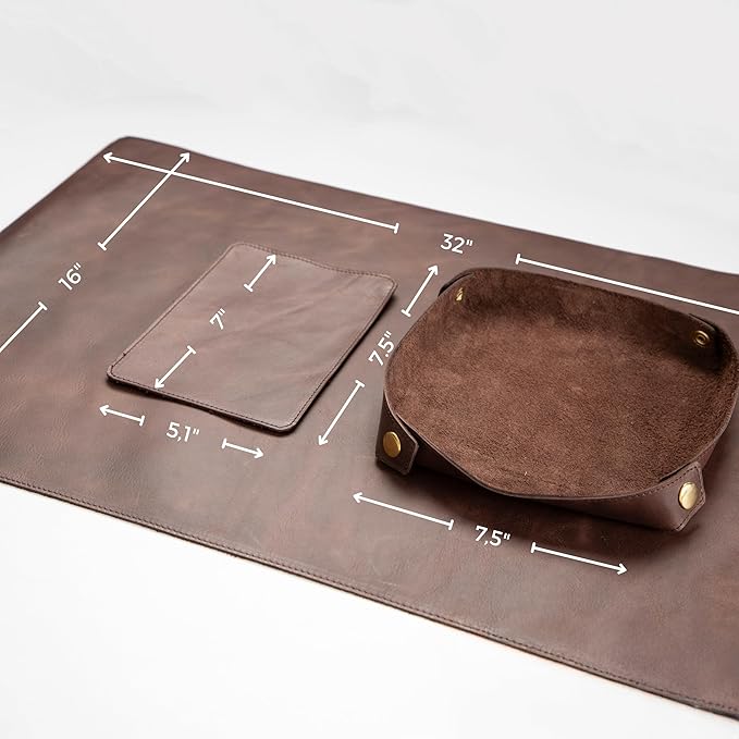 Node Leather - Genuine Leather Desk Mat (32" x 16"), Desk Organizer & Cup Coaster - Leather Office Set - Premium Handmade Office Accessories for Elegant Workspace - Dark Brown