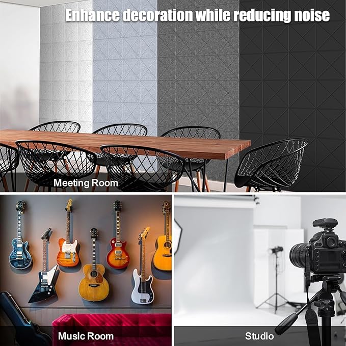 Sonicism 12 Pack X-Lined Acoustic Panels with Self-Adhesive, 12"X 12"X 0.4" Sound Proof Foam Panels, Decorative Soundproof Wall Panels, Sound Absorbing Tile for Home & Offices, Smoky Gray