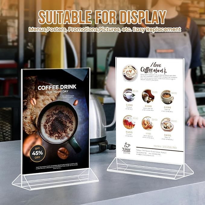 NICELINK 9 Pack Acrylic Sign Holder 8.5x11 Inch, Double Sided Clear Flyer Display Stand, Plastic Menu Stand, Table Top Sign Picture Paper Frames for Wedding table Number Office Store Restaurant