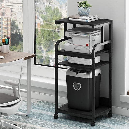 Fannova Printer Stand with Adjustable Shelf, 4 Tier Large Tall Printer Table with Wheels for Home Office Storage and Organization, Rolling Stand Cart for Computer Tower CPU Shredder, Black