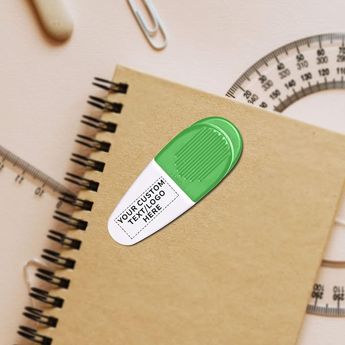 50 Magnetic Memo Holders Set - Customizable Text, Logo - Large Clip, Plastic - White Green