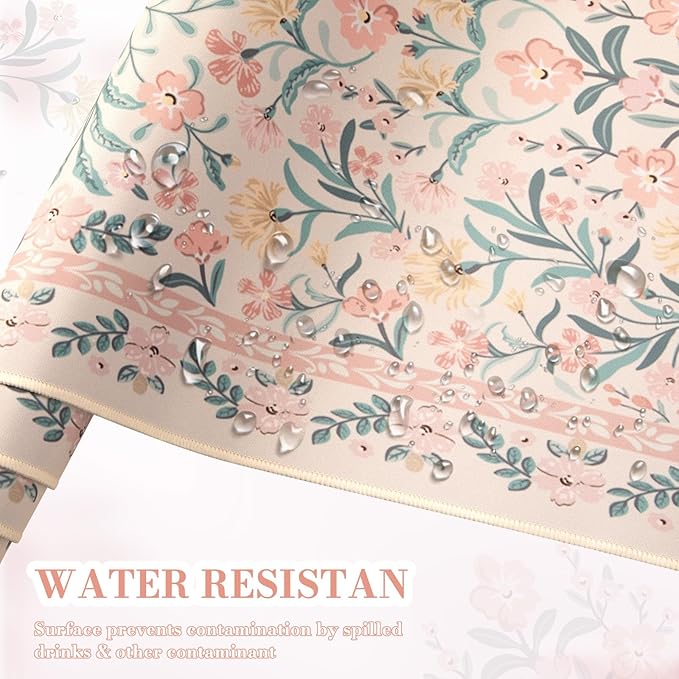iCasso Pink Floral Desk Mat, Desk Pad, XXL Large Mouse Pad, Anti-Slip Big Mousepad with Stitched Edges, Computer Mouse Pads for Desktop for Women(Pink)