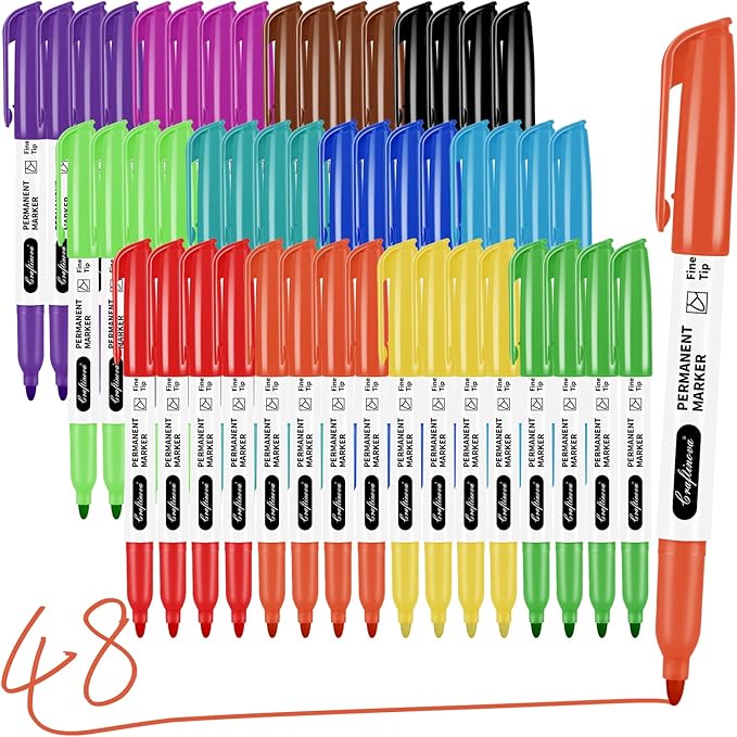 craftinova 12 Color 48 Pack Fine Point Markers,Assorted Colors Set, Work on Plastic Metal Wood Glass, Waterproof, Quick Drying,Fade Resistant, No Smear, Perfect for Classroom, Home, Office, 48 Count