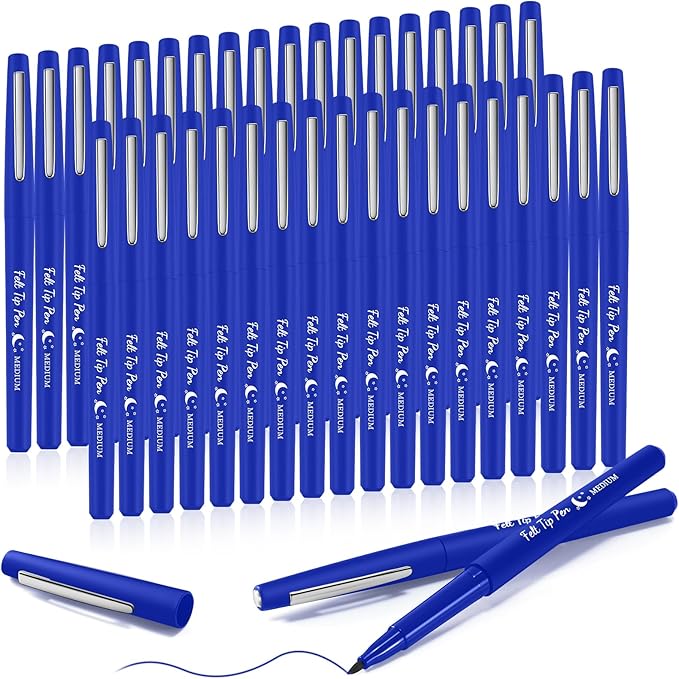 Fuyoooo 36 Pcs Felt Tip Pens 0.7mm Medium Point Colored Felt Tip Pens for Journaling Planner Writing Note-taking Art Office and School Supplies(Dark Blue)