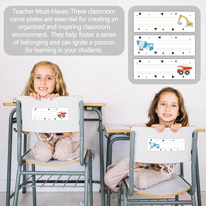 30 Name Tags for Classroom Cubbies, 3x9 in Constructions Name Plates for Desks, Classroom Must Haves for Teachers Elementary - A08