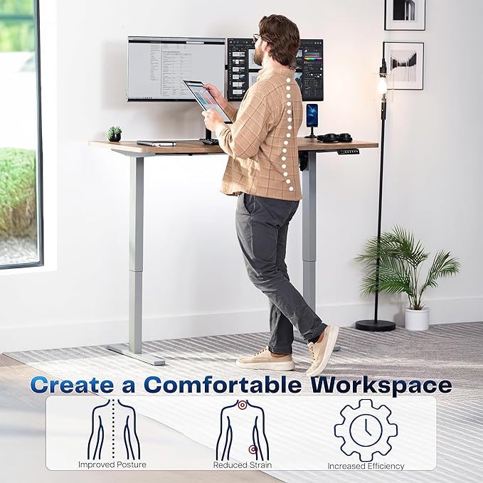 VIVO Electric 60 x 30 in Standing Desk, Memory Height Adjustment, 1B Series, Holds 220 lbs, Reclaimed Wood Top Gray Frame, DESK-KIT-1G6P-30