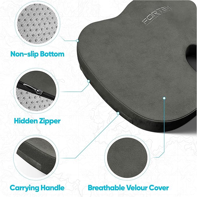 FORTEM Seat Cushion, Office Chair Cushion, Lumbar Support Pillow for Office Chair, Memory Foam Sciatica Coccyx Tailbone Pressure Pain Relief, Car Sitting Pad, Washable Non Slip, XL