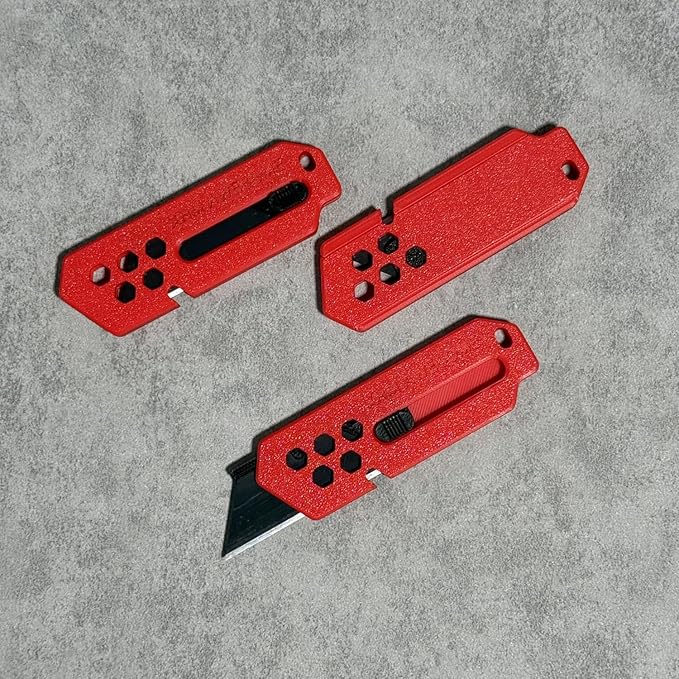 XHM Awesome Small Box Cutter Retractable Blade Ultility Knife, For Artwork, Cardboard Cutting, Package/Letter Opening, Home, Office & EDC Use, Pack of 3 (RED)