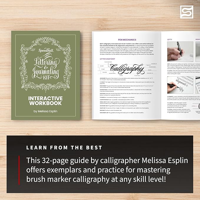 Speedball Hand-Lettering & Journaling Set, Brush Tip Pens Calligraphy, Beginners, Bullet Journaling Pens For Writing, Calligraphy Book, Bullet Journal Coloured Writing Pens, Creative Lettering