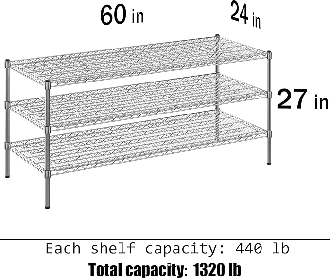 Regal Altair 24" Deep x 60" Wide x 27" Height Wire Shelving Kit | 3-Tier | NSF Commercial Storage Rack Unit