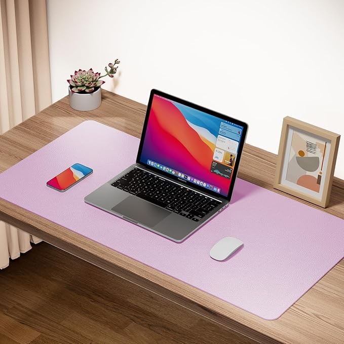 Boutilon Leather Desk Pad Protector,Non-Slip Mouse Pad,Laptop Desk Pad,Office Mouse Mat,Waterproof Leather Desk Blotter,Desk Writing Pad for Office and Home (M-Baby Pink,30"x14")