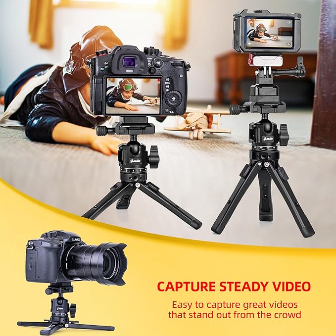 Zeadio Heavy Duty Metal Tripod Kit with Arca Ball Head - Universal Phone Vlogging Kit, Cell Phone Stand & Travel Tripod for iPhone/Android, Camera, Gimbal, Action Cam etc