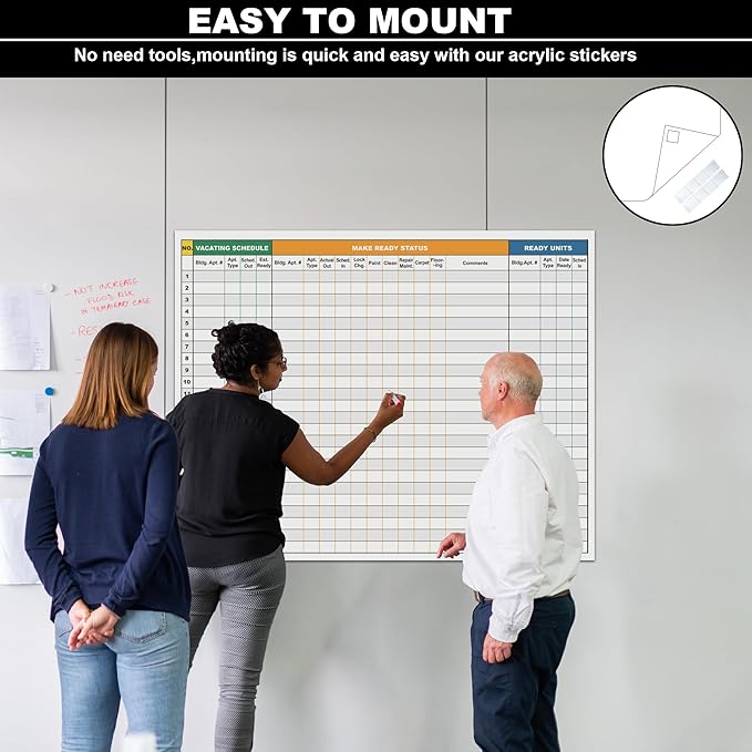 Extra Large Property Management Make Ready White Board,36X45 Inch Big Dry Erase Apartment Make Ready Checklist Schedule Board,Maintenance Status Tracker Tool for Real Estate Manager