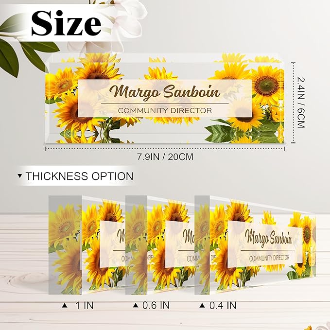 Ship Next Day-Custom Name Plate for Desk, Desk Name Plate Personalized, Acrylic Office Desk Accessories, Appreciation Gifts for Coworkers Employee Boss Teachers Women Men (Sunflower)