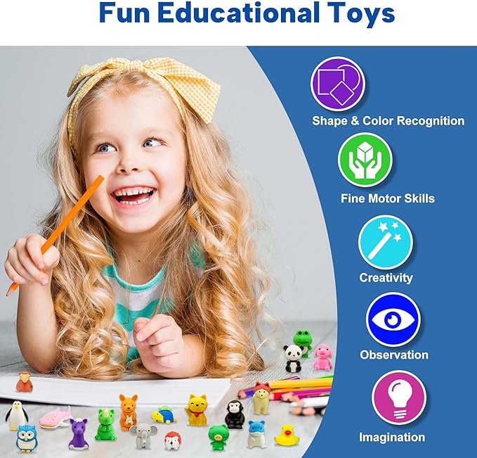 Gomimeor 35 Pcs Animal Erasers for Kids, Pencil Erasers Bulk, Cute Animal Erasers for Classroom Prizes and School Supplies, Assorted Colors