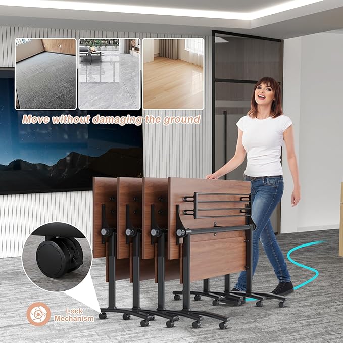Conference Table Flip Top Mobile Conference Room Tables,Folding Conference Table with Wheels,Large Meeting Training Seminar Table Saving Space for Office Classroom(12D,55.1'')