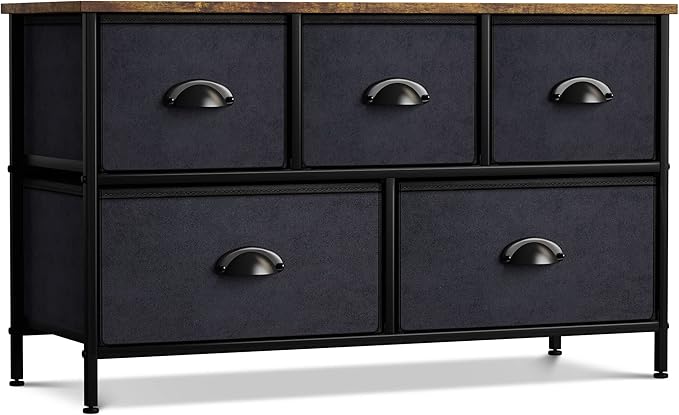 Sorbus Dresser with 5 Drawers - Storage Chest Organizer Unit with Steel Frame, Wood Top, Easy Pull Fabric Bins - Long Wide TV Stand for Bedroom Furniture, Hallway, Closet & Office Organization