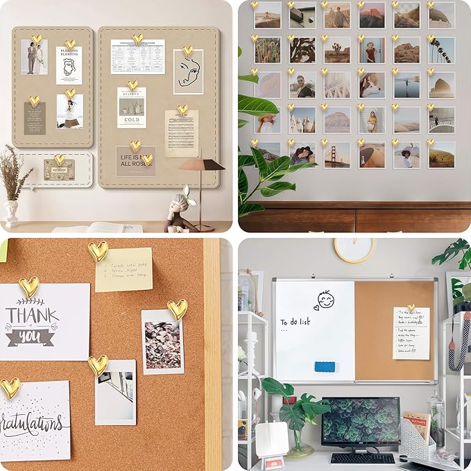 CllyCnny Heart Push Pins: 50PCS Cute Decorative Push Pins Gold Heart Thumb Tacks for Cork Board Wall Bulletin Board Maps Photos Posters Home Office Supplies Accessories