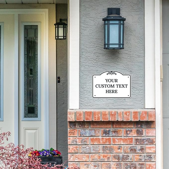 Custom Decorative Sign, Personalized Metal Sign for Driveway, Home, Airbnb, Door Plaque,White Background Black Border Sign, 14x10 Inches, ACM, Fade Resistant, Made in USA by Sigo Signs