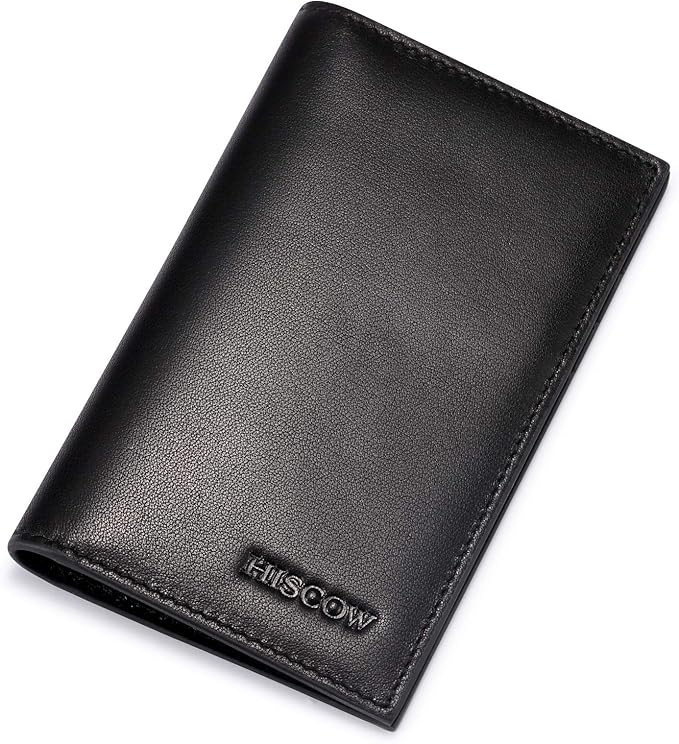 Slim Leather Credit Card Holder for Men & Women 8cc, Italian Calfskin (Black)