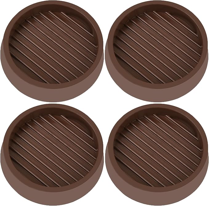 VOCOMO 4X4 Round Rubber Caster Cups, Non Slip Furniture Pads, Anti-Slip Gripper, Anti Skid Furniture Feet, Anti Slide Floor Protector for Bed Couch Table Chair Stoppers (Brown, 4 Pack)