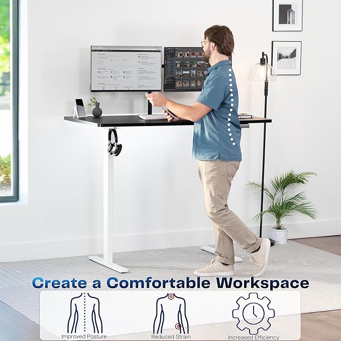 VIVO Electric 60 x 30 in Standing Desk, Memory Height Adjustment, 1B Series, Holds 220 lbs, Black Top White Frame, DESK-KIT-1W6B-30
