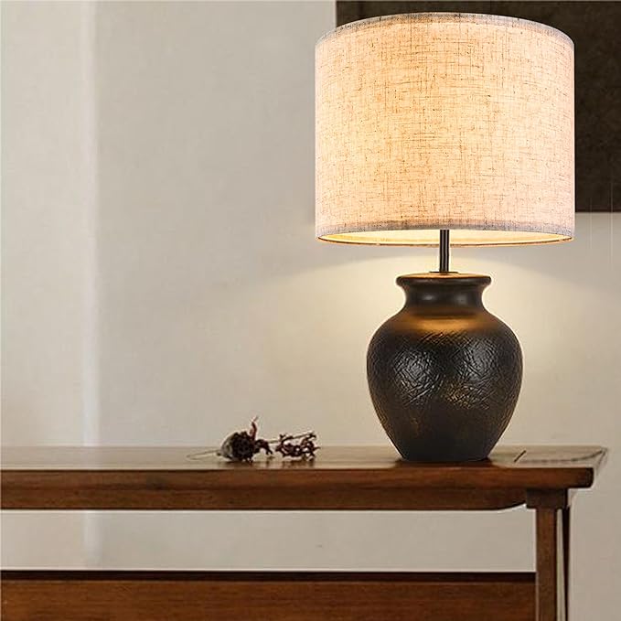 Set of 2 Drum Lampshades for Table, Floor & Bedside Lamps - 13 * 13 * 10 inch, Medium Beige Gray Shades - Natural Fabric Spider Fitter - Modern & Rustic Interiors - By GO&SO Assembly Required