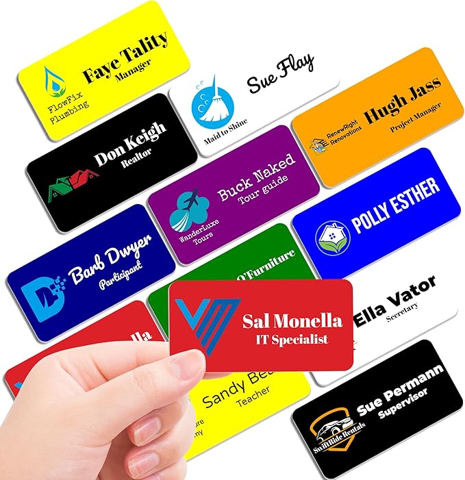 Ships Next Day Magnet Me Up Custom Printed Magnetic Name Tag Badge with Logo (Left), 1.5x3 inch, Full Color Customizable Identification Label, for Schools, Offices, Businesses, Made in USA