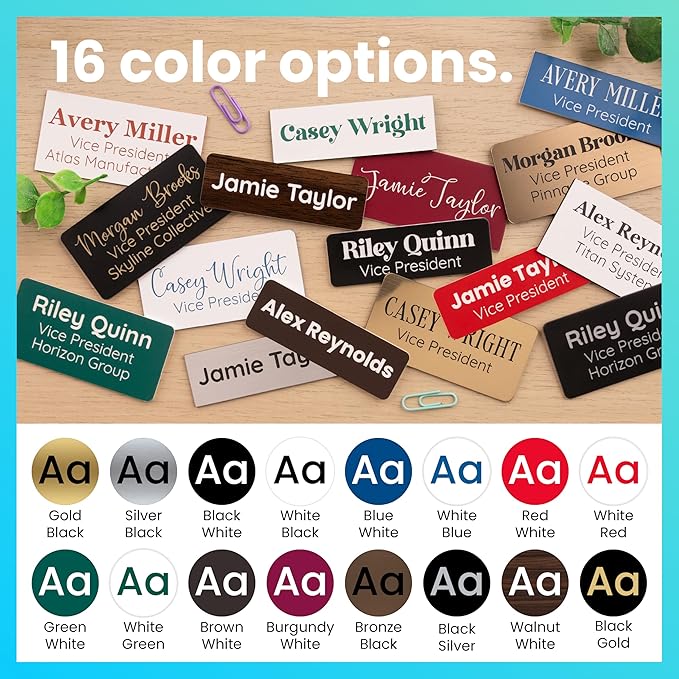 ExcelMark Custom Name Tag - Engraved Name Badge with Pin or Magnetic Backing, 16 Colors, 6 Fonts, and 2 Sizes to Choose from (White w/Black Letters, 1.5"x 3")