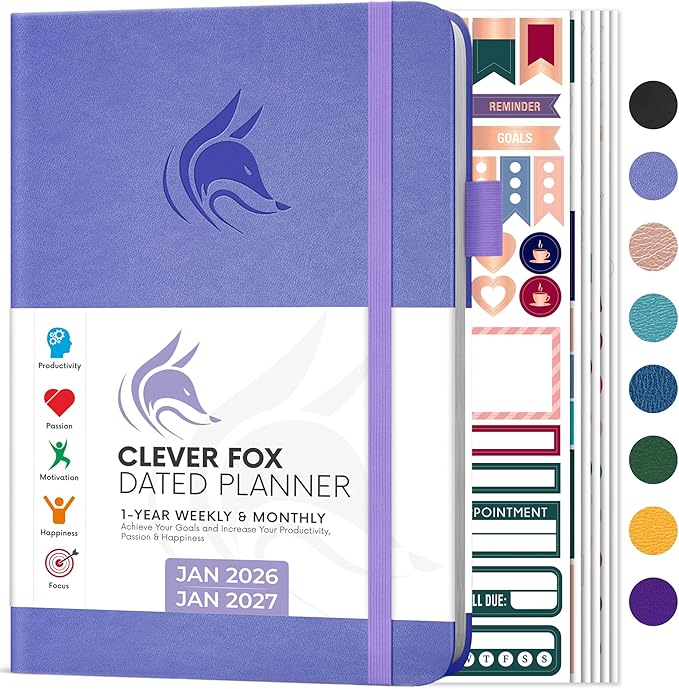 Clever Fox Dated Planner 2026-2027 – Weekly Life Planner Notebook for Time Management – Planner with Habits Tracker & To-Do List (Lavender)