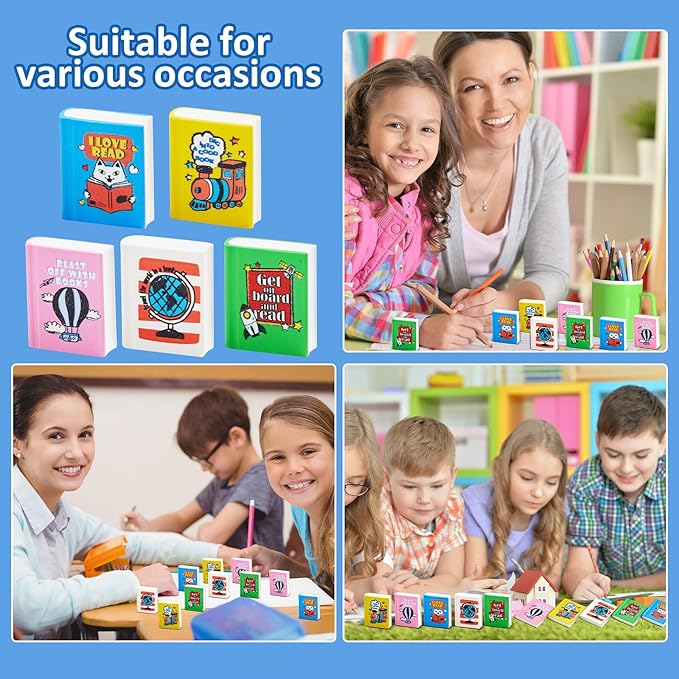 party greeting 100Pcs I Love to Read Pencil Erasers Fun Erasers Bulk for Kids Read Across America Prizes Drawing Sketching Supplies Reading Positive Reward Gift School Classroom Teacher Colorful